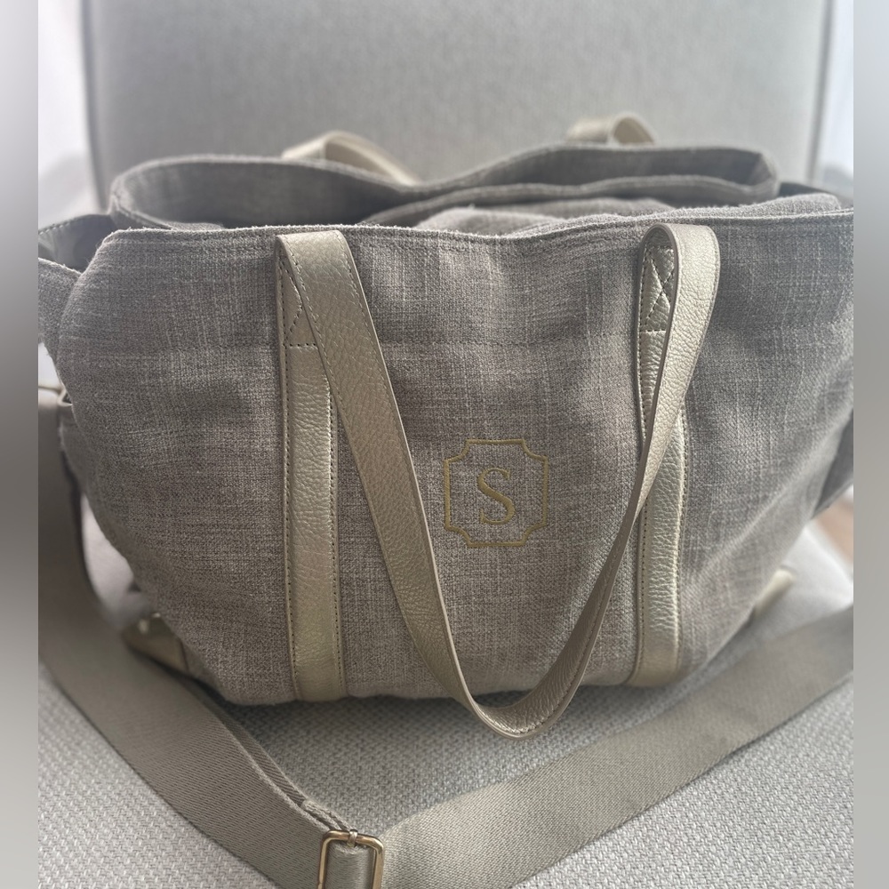 Pottery barn classic diaper baby bag with monogram “S”